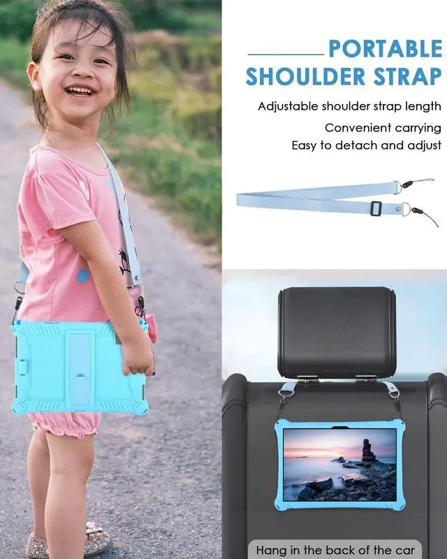 Alt view image 4 of 7 - WERLEO Okaysea 10.1 inch Silicone Tablet Case with Stylus Pen & Shoulder Strap, Moderness 10.1" Case, Soft Portable Protective Cover for QunyiCO 10.1, Azeyou Tab 6 10 inch Blue