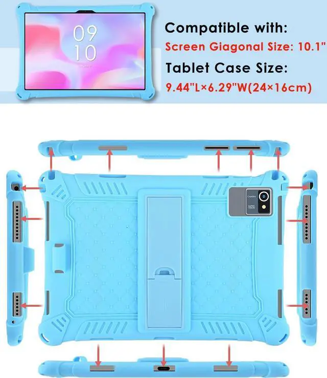 Alt view image 3 of 7 - WERLEO Okaysea 10.1 inch Silicone Tablet Case with Stylus Pen & Shoulder Strap, Moderness 10.1" Case, Soft Portable Protective Cover for QunyiCO 10.1, Azeyou Tab 6 10 inch Blue