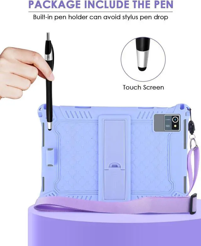 Alt view image 6 of 7 - WERLEO Okaysea 10.1 inch Silicone Tablet Case with Stylus Pen & Shoulder Strap, Moderness 10.1" Case, Soft Portable Protective Cover for QunyiCO 10.1, Azeyou Tab 6 10 inch Purple