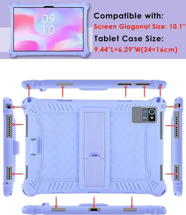 Alt view image 3 of 7 - WERLEO Okaysea 10.1 inch Silicone Tablet Case with Stylus Pen & Shoulder Strap, Moderness 10.1" Case, Soft Portable Protective Cover for QunyiCO 10.1, Azeyou Tab 6 10 inch Purple
