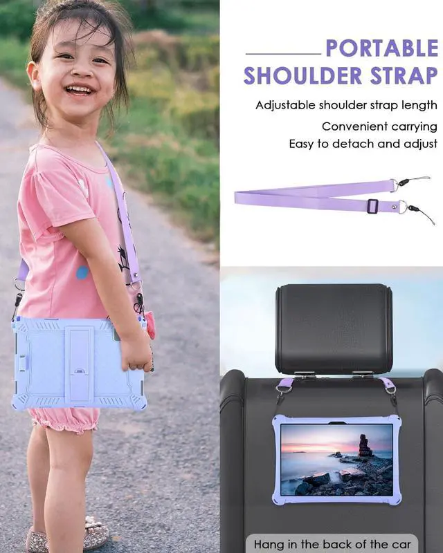 Alt view image 5 of 7 - WERLEO Okaysea 10.1 inch Silicone Tablet Case with Stylus Pen & Shoulder Strap, Moderness 10.1" Case, Soft Portable Protective Cover for QunyiCO 10.1, Azeyou Tab 6 10 inch Purple