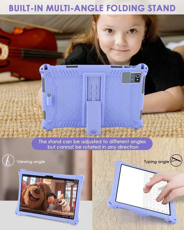 Alt view image 4 of 7 - WERLEO Okaysea 10.1 inch Silicone Tablet Case with Stylus Pen & Shoulder Strap, Moderness 10.1" Case, Soft Portable Protective Cover for QunyiCO 10.1, Azeyou Tab 6 10 inch Purple