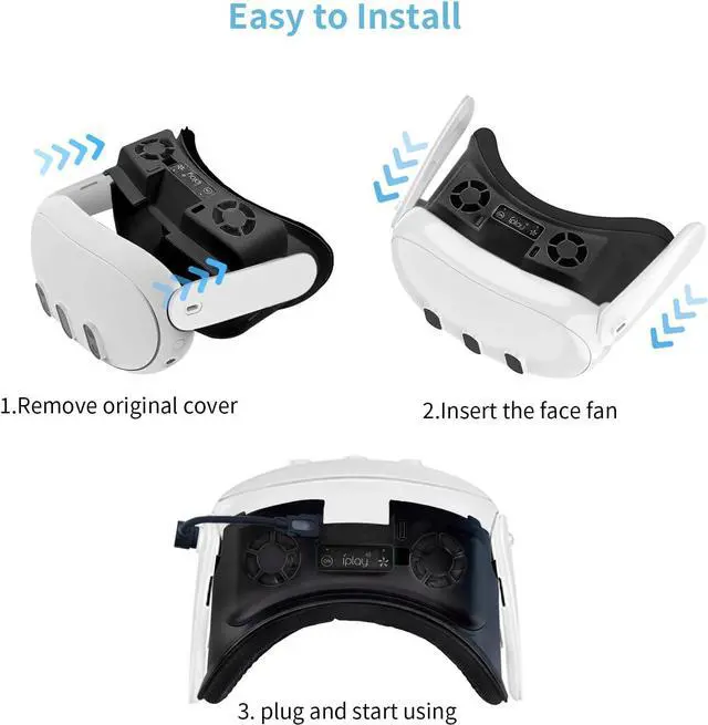 Alt view image 3 of 7 - WERLEO Face Cover Cooling Fan for Oculus Quest 3, Comfortable Foam Pad Fan Cooler with 2 RGB Modes, Active Air Circulation Ventilation to Relieve Lens Fogging - Black