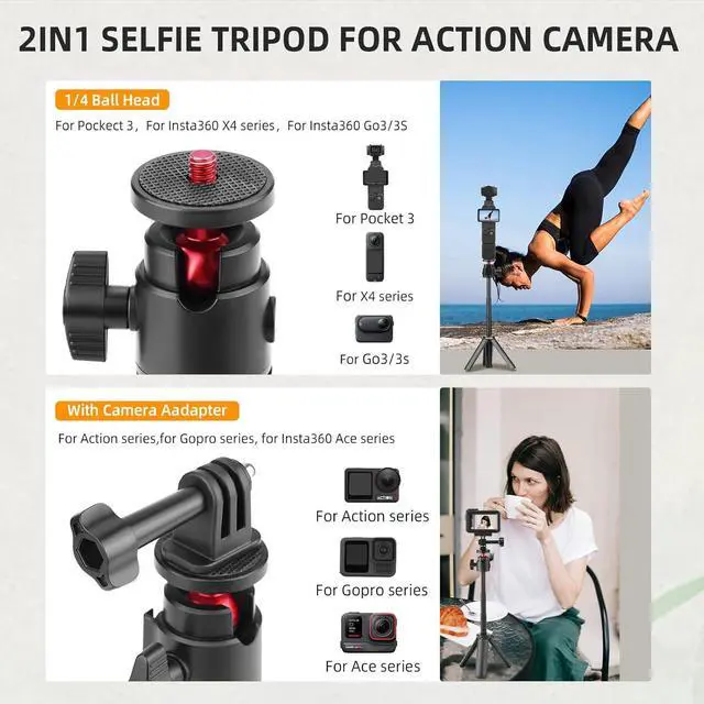 Alt view image 2 of 7 - WERLEO Pocket 3 Tabletop Selfie Stick Tripod for DJI Osmo Pocket 3, Lightweight Desktop Mini Extendable Stand for Osmo Action 5 Pro/4/3/360,for Gopro,for Insta360,for AKASO Camera Accessories