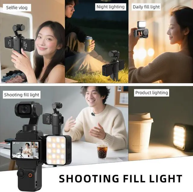 Alt view image 4 of 7 - WERLEO Pocket 3 Magnetic Mini LED Light Attachment, 8700K Adjustable Fill Video Light with Quick-Release Dual Cold Shoe Expansion Adapter for DJI Osmo Action 5 Pro/4/3 Camera Cage Accessories