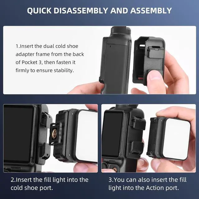 Alt view image 5 of 7 - WERLEO Pocket 3 Magnetic Mini LED Light Attachment, 8700K Adjustable Fill Video Light with Quick-Release Dual Cold Shoe Expansion Adapter for DJI Osmo Action 5 Pro/4/3 Camera Cage Accessories