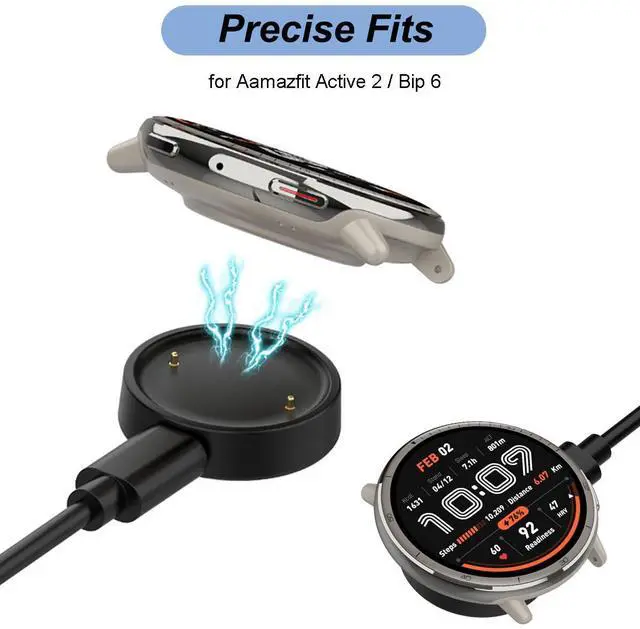 Alt view image 2 of 7 - WERLEO 2 Packs Chargers for Amazfit Active 2/Bip 6, Replacement USB Charging Cable Cord Dock for Amazfit Bip 6/Active 2 Smart Watch (3.3ft/1m)
