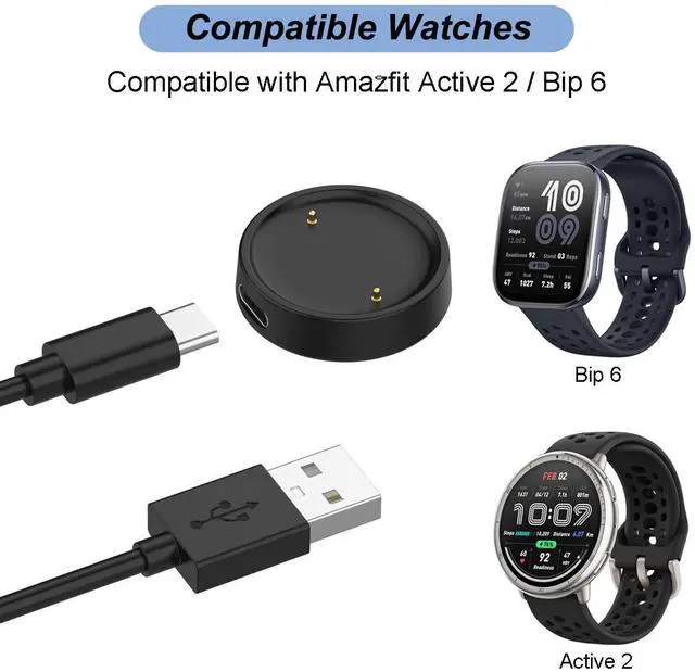 Alt view image 6 of 7 - WERLEO 2 Packs Chargers for Amazfit Active 2/Bip 6, Replacement USB Charging Cable Cord Dock for Amazfit Bip 6/Active 2 Smart Watch (3.3ft/1m)