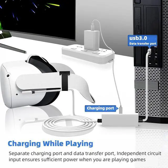 Alt view image 2 of 7 - WERLEO 16FT Link Cable for Quest 3S/3, Quest2 and Quest Pro, With Separate Charging Port for Uninterrupted Power, USB 3.0 Type A to C Cable for VR Headset Accessories and Gaming PC White
