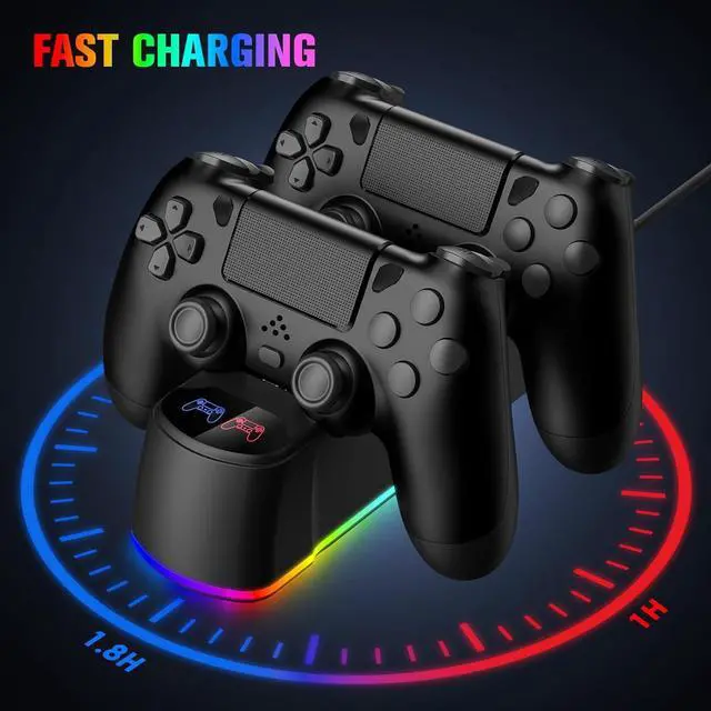 Alt view image 2 of 7 - WERLEO 2 Pack Controllers with Charging Dock Station for PS4 Controller, Wireless Controller Compatible with PS4/Pro/Slim Consoles, with LED Charging Dock, Black