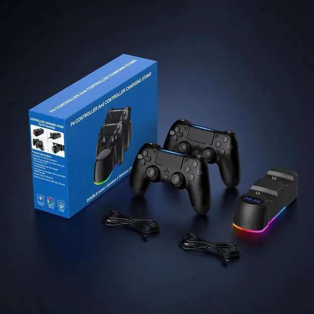 Alt view image 7 of 7 - WERLEO 2 Pack Controllers with Charging Dock Station for PS4 Controller, Wireless Controller Compatible with PS4/Pro/Slim Consoles, with LED Charging Dock, Black