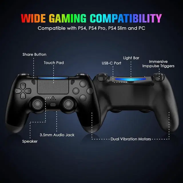 Alt view image 5 of 7 - WERLEO 2 Pack Controllers with Charging Dock Station for PS4 Controller, Wireless Controller Compatible with PS4/Pro/Slim Consoles, with LED Charging Dock, Black