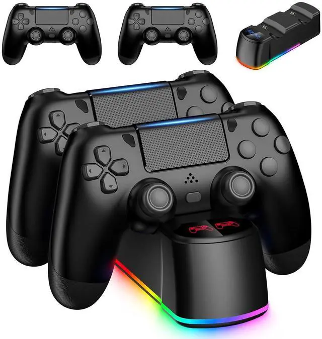 Main image of WERLEO 2 Pack Controllers with Charging Dock Station for PS4 Controller, Wireless Controller Compatible with PS4/Pro/Slim Consoles, with LED Charging Dock, Black