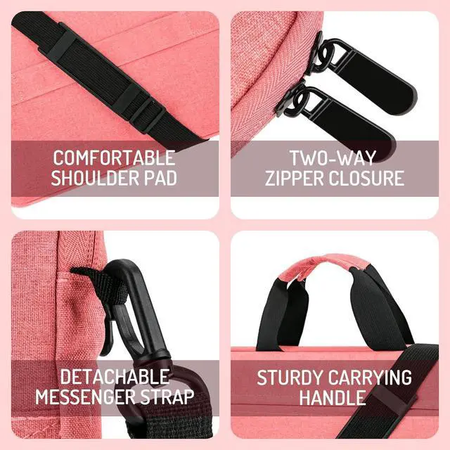 Alt view image 3 of 6 - WERLEO 15.6-16 Inch Laptop Sleeve Shoulder Bag Waterproof Notebook Chromebook Computer Carrying Case Compatible with 15.6 inch Acer Asus Dell HP Thinkpad Pink