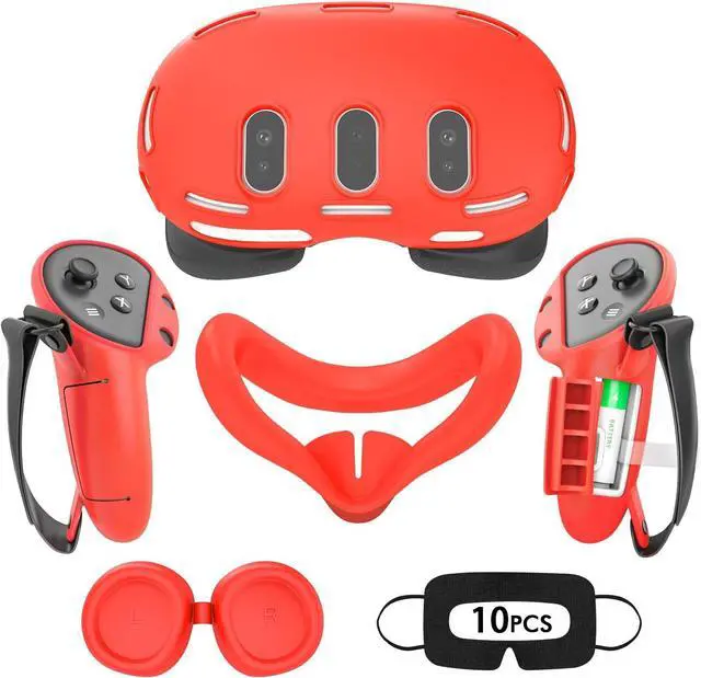 Main image of WERLEO Silicone Cover Set for Meta Quest 3, Upgraded Design Full Protection for Quest 3, 4 in 1 VR Accessories Protective Cover for Oculus Quest 3, Ideal Present for Birthday and Christmas Red