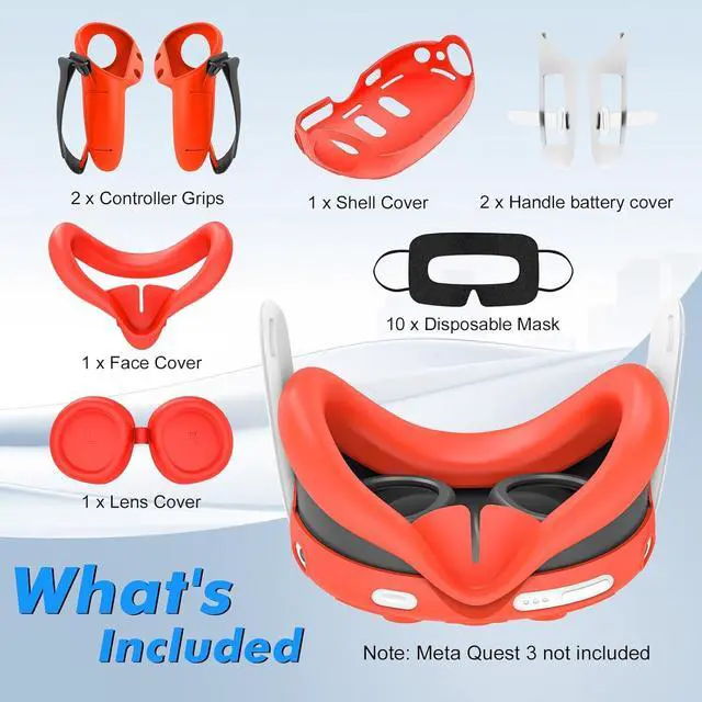 Alt view image 7 of 7 - WERLEO Silicone Cover Set for Meta Quest 3, Upgraded Design Full Protection for Quest 3, 4 in 1 VR Accessories Protective Cover for Oculus Quest 3, Ideal Present for Birthday and Christmas Red
