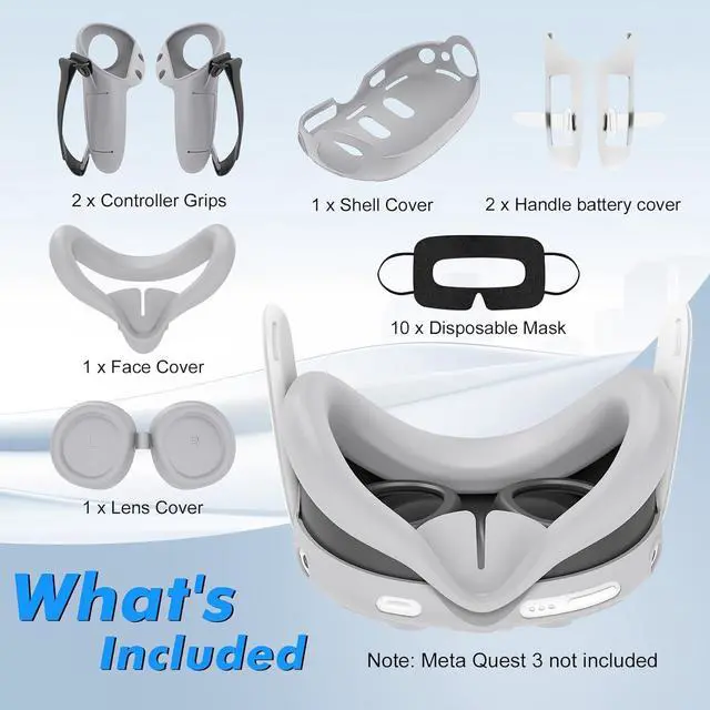 Alt view image 7 of 7 - WERLEO Silicone Cover Set for Meta Quest 3, Upgraded Design Full Protection for Quest 3, 4 in 1 VR Accessories Protective Cover for Oculus Quest 3, Ideal Present for Birthday and Christmas Grey