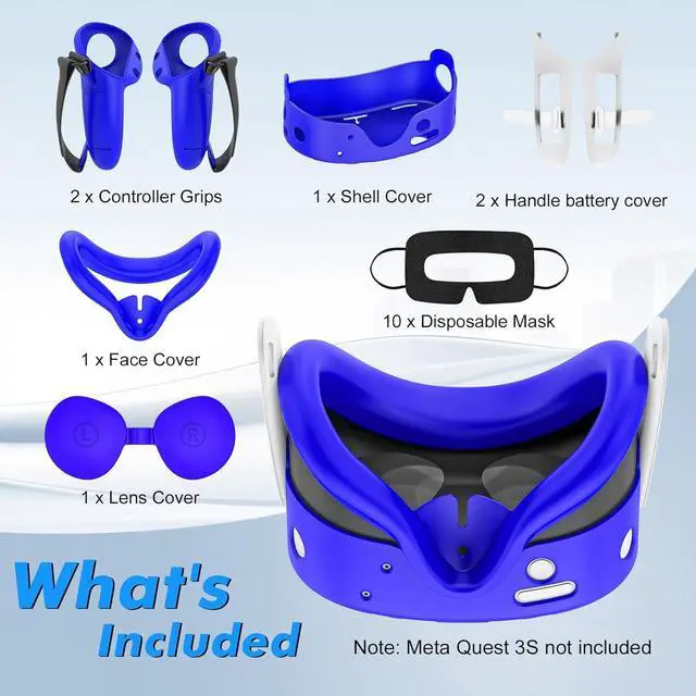 Alt view image 7 of 7 - WERLEO Silicone Cover Set Compatible with Oculus/Meta Quest 3S, VR Accessories for Meta Quest 3S, Protective Cover Set Includes Controller Grip Cover, Face Cover, VR Shell Cover Blue