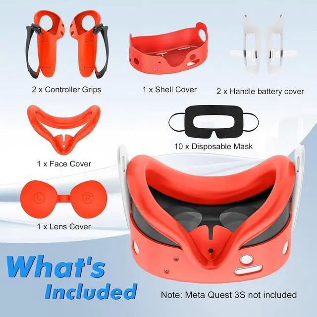 Alt view image 7 of 7 - WERLEO Silicone Cover Set Compatible with Oculus/Meta Quest 3S, VR Accessories for Meta Quest 3S, Protective Cover Set Includes Controller Grip Cover, Face Cover, VR Shell Cover Red