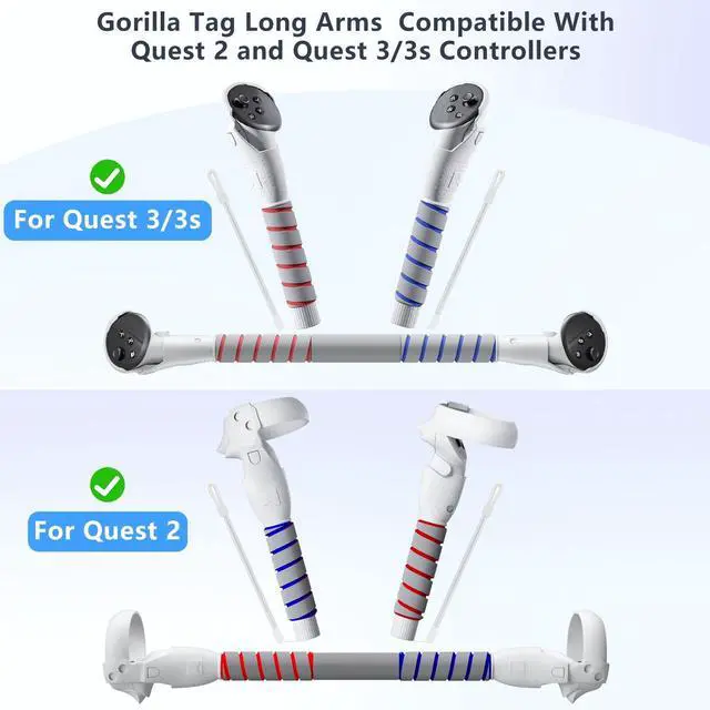 Alt view image 2 of 7 - WERLEO Controller Extensions Gorilla Tag Long Arms for Meta Quest 3S/Quest 3/Quest 2 Beat Saber Handles Golf Club Attachment VR Sticks Controller Grips for Quest 3S/3 Enhance VR Gaming Accessories
