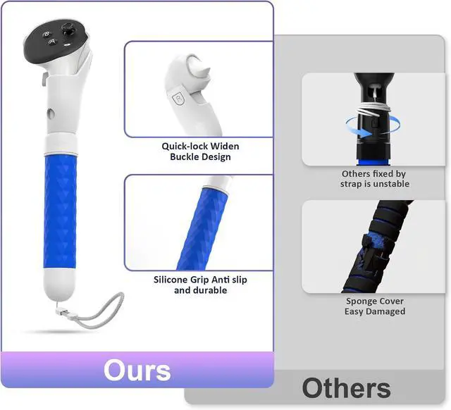 Alt view image 2 of 6 - WERLEO Handle Attachments for Meta Quest 3S/3 Controller Accessories, VR Game Gorilla Tag Long Arms Sticks, Beat Saber Handles Extension Grips Compatible with Meta/Oculus Quest 3/3S