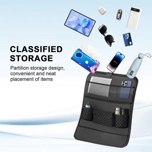 Alt view image 6 of 7 - WERLEO Universal Car Backseat Organizer with Tablet Holder & Foldable Tray - Heavy-Duty Kick Mats Seat Protector for Kids, Waterproof Multi-Pocket Storage for Road Trips, Cars, SUVs