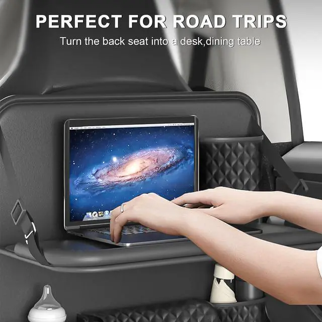 Alt view image 5 of 7 - WERLEO Universal Car Backseat Organizer with Tablet Holder & Foldable Tray - Heavy-Duty Kick Mats Seat Protector for Kids, Waterproof Multi-Pocket Storage for Road Trips, Cars, SUVs