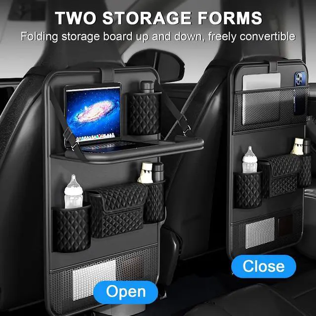 Alt view image 3 of 7 - WERLEO Universal Car Backseat Organizer with Tablet Holder & Foldable Tray - Heavy-Duty Kick Mats Seat Protector for Kids, Waterproof Multi-Pocket Storage for Road Trips, Cars, SUVs