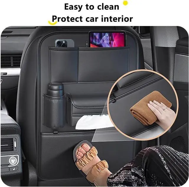 Alt view image 5 of 6 - WERLEO Car Backseat Storage Bag,Seat Back Organizer with Tissue Box,Multifunctional Kick Mat,Backseat Protector Cover Pad,Large Capacity Seat Back Storage Hanging Bag