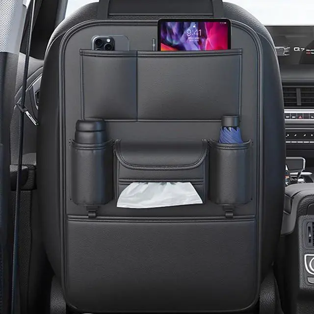 Main image of WERLEO Car Backseat Storage Bag,Seat Back Organizer with Tissue Box,Multifunctional Kick Mat,Backseat Protector Cover Pad,Large Capacity Seat Back Storage Hanging Bag
