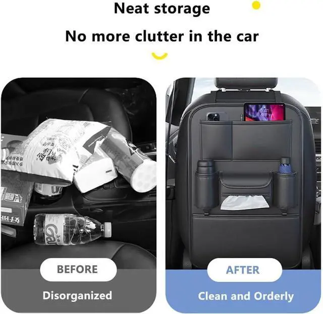 Alt view image 4 of 6 - WERLEO Car Backseat Storage Bag,Seat Back Organizer with Tissue Box,Multifunctional Kick Mat,Backseat Protector Cover Pad,Large Capacity Seat Back Storage Hanging Bag