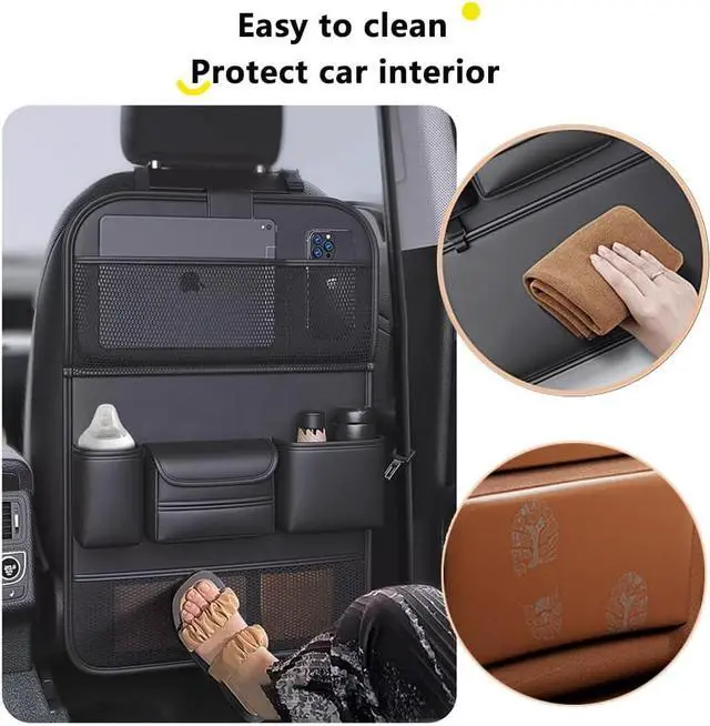 Alt view image 3 of 7 - WERLEO Car Backseat Storage Bag with Foldable Table Tray,Large Capacity Seat Back Organizer,Car Kick Mat with Touch Screen Phone Holder,Multifunctional Backseat Protector Cover Pad