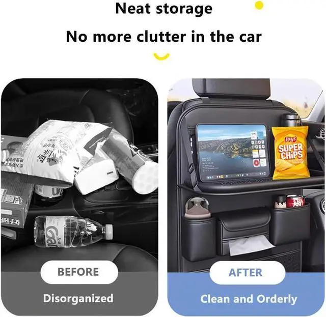 Alt view image 6 of 7 - WERLEO Car Backseat Storage Bag with Foldable Table Tray,Large Capacity Seat Back Organizer,Car Kick Mat with Touch Screen Phone Holder,Multifunctional Backseat Protector Cover Pad
