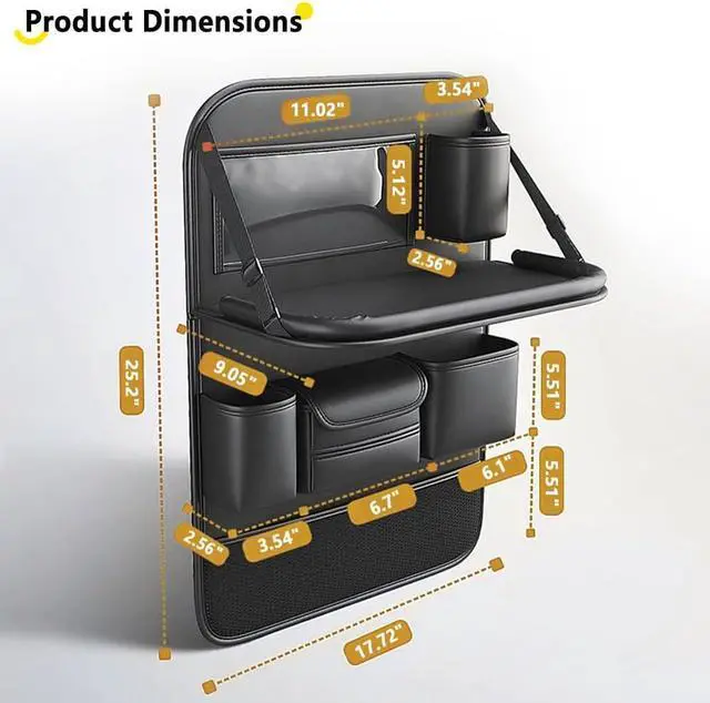 Alt view image 7 of 7 - WERLEO Car Backseat Storage Bag with Foldable Table Tray,Large Capacity Seat Back Organizer,Car Kick Mat with Touch Screen Phone Holder,Multifunctional Backseat Protector Cover Pad