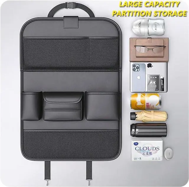 Alt view image 5 of 7 - WERLEO Car Backseat Storage Bag with Foldable Table Tray,Large Capacity Seat Back Organizer,Car Kick Mat with Touch Screen Phone Holder,Multifunctional Backseat Protector Cover Pad