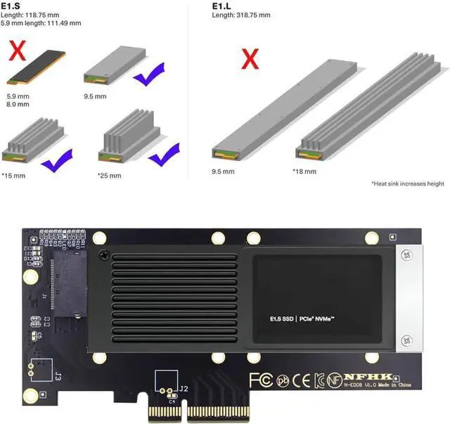 Alt view image 5 of 7 - WERLEO PCI-E 4.0 4X Host Converter to EDSFF GEN-Z NVMe Ruler 1U E1.S 9.5mm 15mm 25mm Thickness Short SSD with Heat Sink PM9A3 PM9D3 P5801X Carrier Adapter