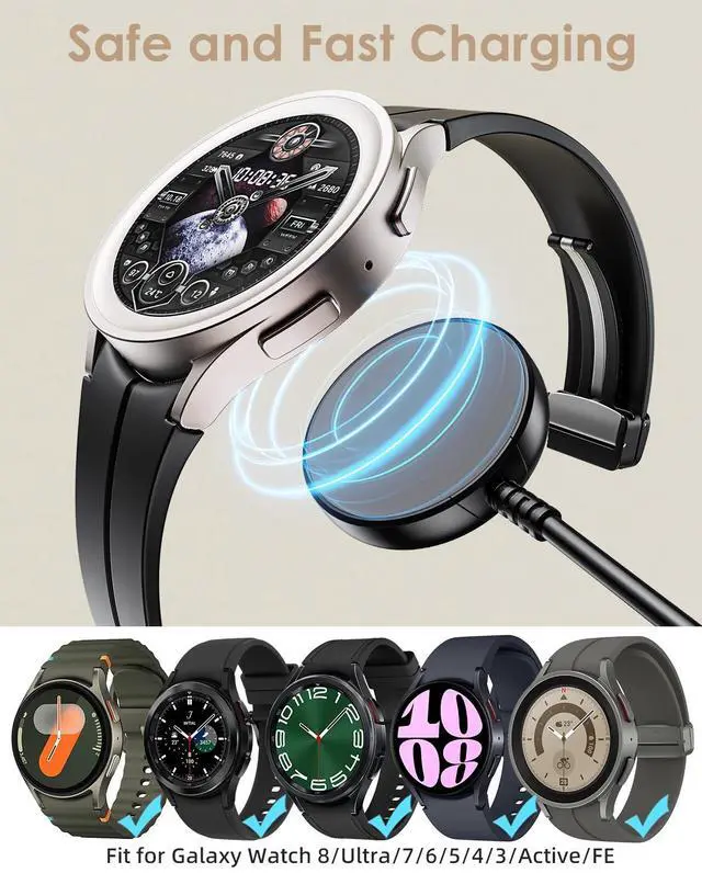 Alt view image 2 of 7 - WERLEO 2 Pack for Samsung Galaxy Watch Charger Compatible with Watch 8/8 Classic/Ultra/7/6/6 Classic/5/5 Pro/4/4 Classic/3/Active/FE USB Magnetic Fast Charging Dock Accessories 3.3FT