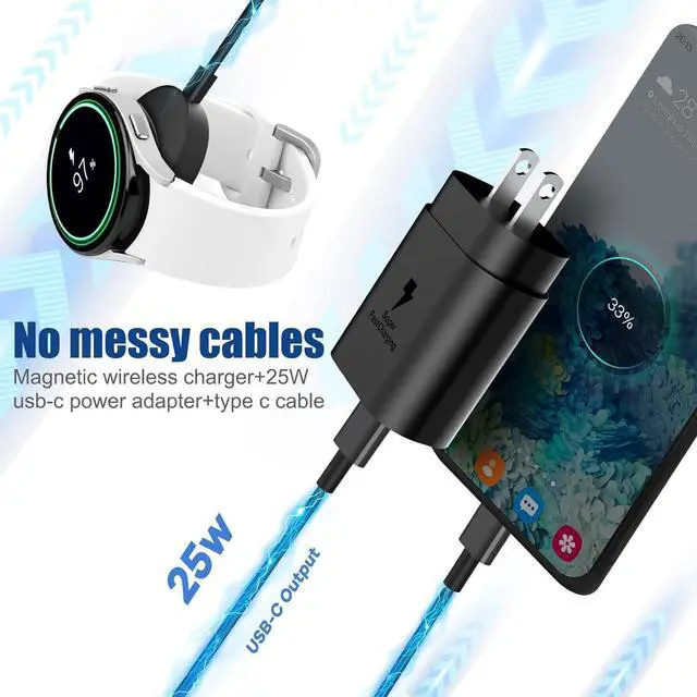Alt view image 3 of 7 - WERLEO 2 in1 Samsung Watch Charger, 25W USB C Fast Charger Compatible with Galaxy Watch 8/7/6/6 Classic/5 Pro/5/4 /4 classic/3/Active2/1 and Galaxy S25/S24/S23 /S22/21/20 Note/Z Fold 6