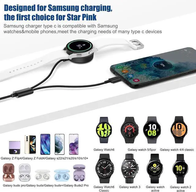 Alt view image 2 of 7 - WERLEO 2 in1 Samsung Watch Charger, 25W USB C Fast Charger Compatible with Galaxy Watch 8/7/6/6 Classic/5 Pro/5/4 /4 classic/3/Active2/1 and Galaxy S25/S24/S23 /S22/21/20 Note/Z Fold 6
