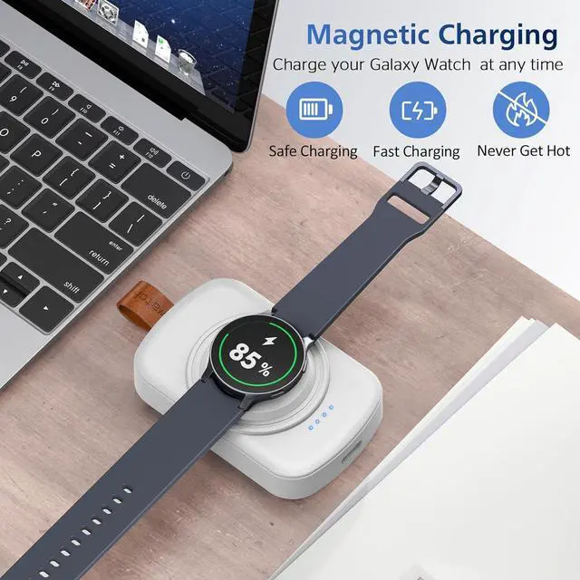 Alt view image 4 of 7 - WERLEO for Samsung Galaxy Watch Charger,1800mAh Portable Charger for Samsung Galaxy Watch 8/8 Classic/7/Ultra/6/6 Classic/5/5 Pro/4/3,Active 2/1,Wireless Magnetic White