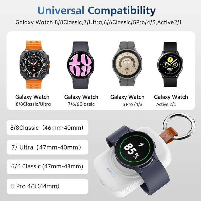 Alt view image 2 of 7 - WERLEO for Samsung Galaxy Watch Charger,1800mAh Portable Charger for Samsung Galaxy Watch 8/8 Classic/7/Ultra/6/6 Classic/5/5 Pro/4/3,Active 2/1,Wireless Magnetic White