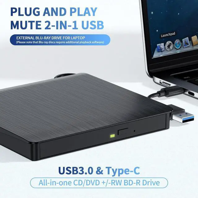 Alt view image 4 of 7 - WERLEO External Blu-ray Drive, Portable Blu-ray Player & CD DVD Burner USB 3.0 & Type-C BD/DVD/CD Reader, Plug and Play, Lightweight for Windows/Mac/Linux (2 in 1)