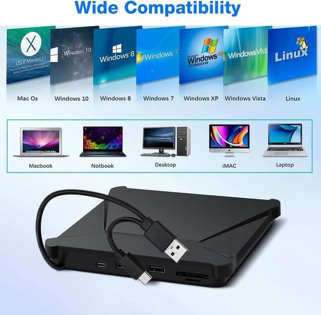 Alt view image 2 of 7 - WERLEO 5 in 1 External Blu-ray Burner Drive, USB 3.0 & Type-C DVD/CD/Blu ray Burner Writer with SD/TF Card Reader, Supports 100GB Discs R/W for Windows, Linux, macOS (PC/Laptop/Desktop)