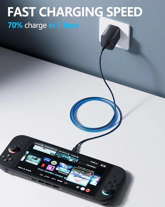 Alt view image 3 of 6 - WERLEO 60w Charger for Nintendo Switch 2 Charger Power AC Adapter Fast Charging with 5FT USB C Cord Cable Compatible with Lite, OLED, Steam Deck - Support TV Mode