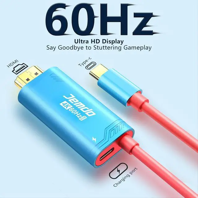 Alt view image 3 of 7 - WERLEO Switch 2 HDMI Cable Dock Base Station,4K 60 Hz 18 Gbps USB C 3.2 to HDMI 2.0 6.6 ft,100 W PD Play While Charging,Portable Travel TV Adapter Cord Compatible with Nintendo Switch 2/2017/OLED