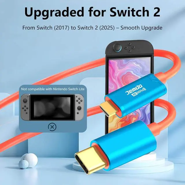 Alt view image 2 of 7 - WERLEO Switch 2 HDMI Cable Dock Base Station,4K 60 Hz 18 Gbps USB C 3.2 to HDMI 2.0 6.6 ft,100 W PD Play While Charging,Portable Travel TV Adapter Cord Compatible with Nintendo Switch 2/2017/OLED