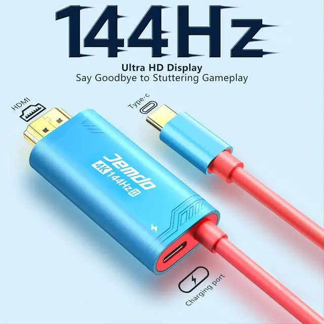 Alt view image 3 of 7 - WERLEO Switch 2 HDMI Cable Dock Base Station,4K 144 Hz 48 Gbps USB C 3.2 to HDMI 2.1 6.6 ft,100 W PD Play While Charging,Portable Travel TV Adapter Cord Compatible with Nintendo Switch 2/2017/OLED