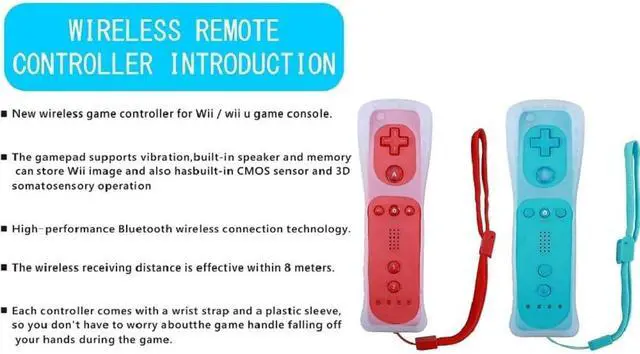 Alt view image 4 of 7 - WERLEO 2 Packs Wireless Controller and Nunchuck for Wii and Wii U Console, Gamepad with Silicone Case and Wrist Strap Red and Blue