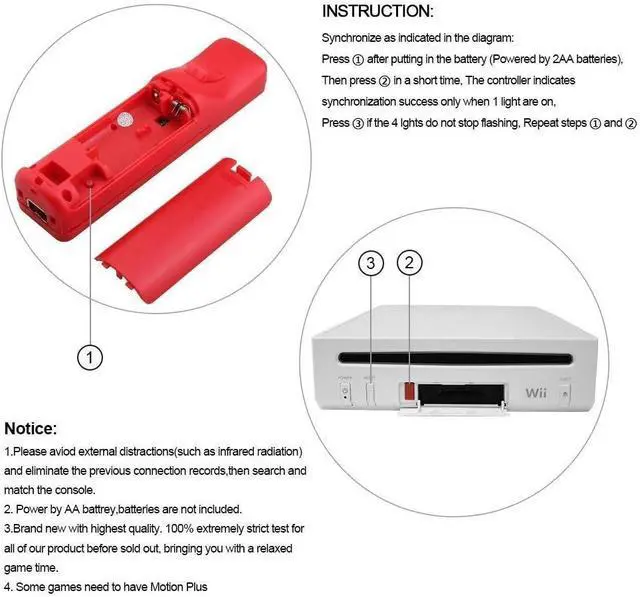 Alt view image 6 of 7 - WERLEO 2 Packs Wireless Controller and Nunchuck for Wii and Wii U Console, Gamepad with Silicone Case and Wrist Strap Red and Blue