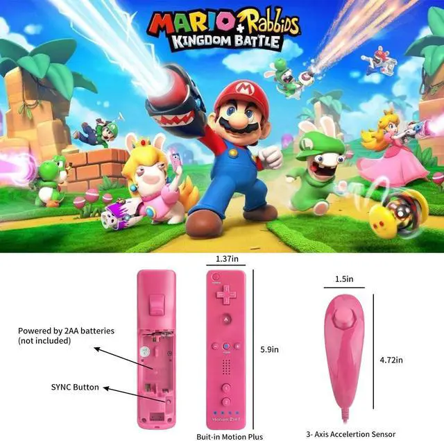 Alt view image 3 of 7 - WERLEO Motion Plus Wii Controllers 2Packs with Nunchucks, Wii Remote Controllers Compatible for wii and Wii U with Built in Motion Plus Pink